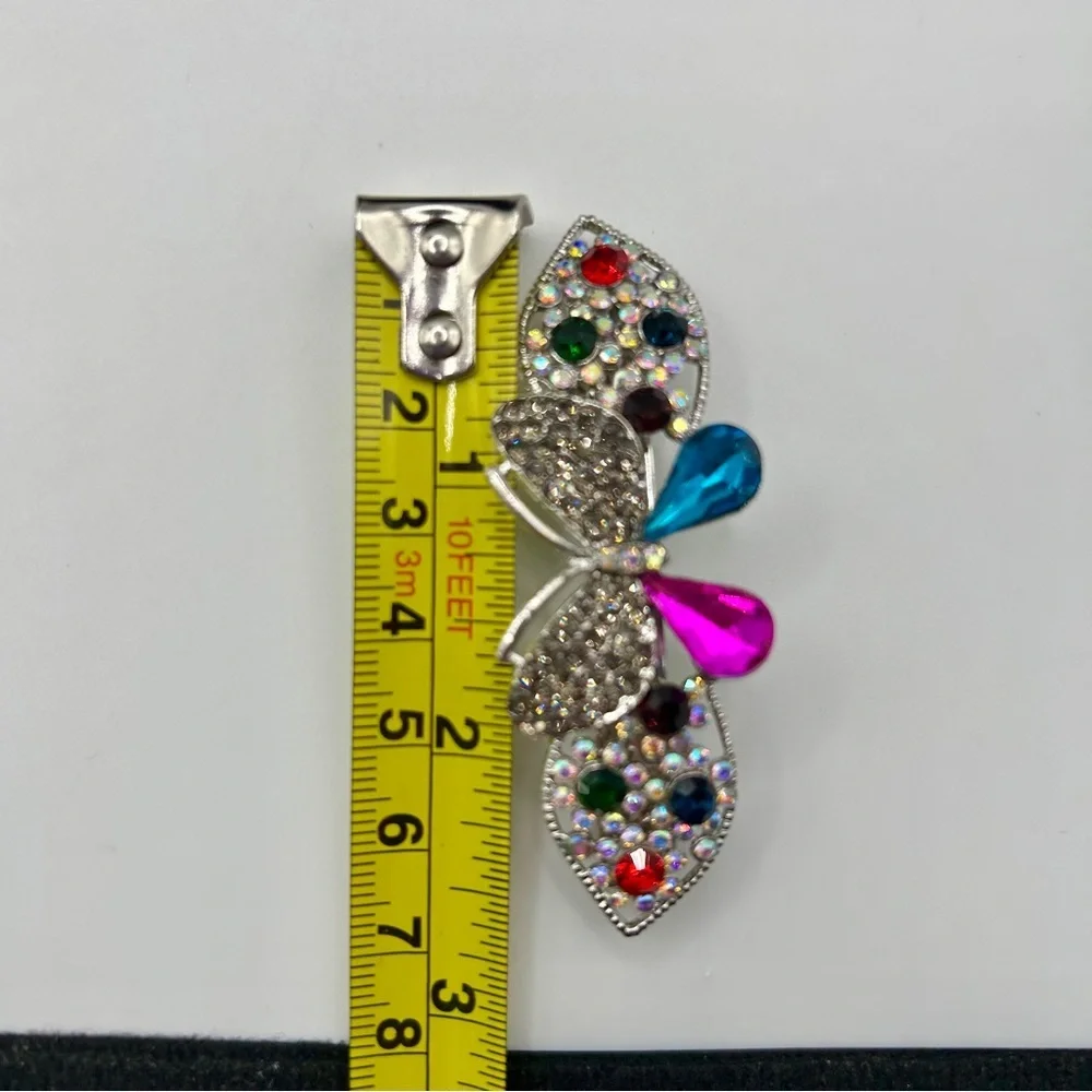 Whimsical Silver Multicolored Butterfly Hair Barrette